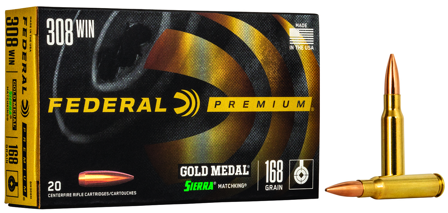 Federal GM308M Premium Gold Medal 308Win 168gr Sierra MatchKing BTHP 20 Per Box/10 Case