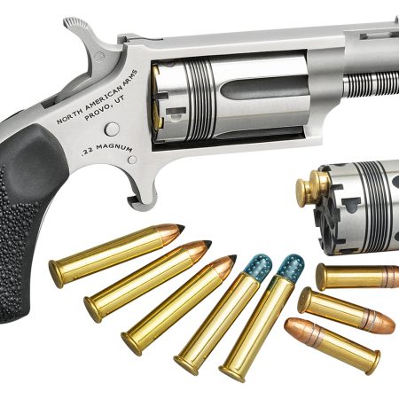 North American Arms 22MCTW Wasp Combo 22 LR/22 WMR 5 Shot 1.63" Stainless Steel Vent Rib Barrel, Stainless Steel Frame & Cylinder, Black Pebbled Rubber Grip, Exposed Hammer