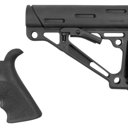 Hogue 15056 OverMolded Combo Kit Collapsible Black OverMolded Rubber Black Synthetic & Black Rubber Grip for AR15, M16 with Mil-Spec Tube (Tube Not Included)