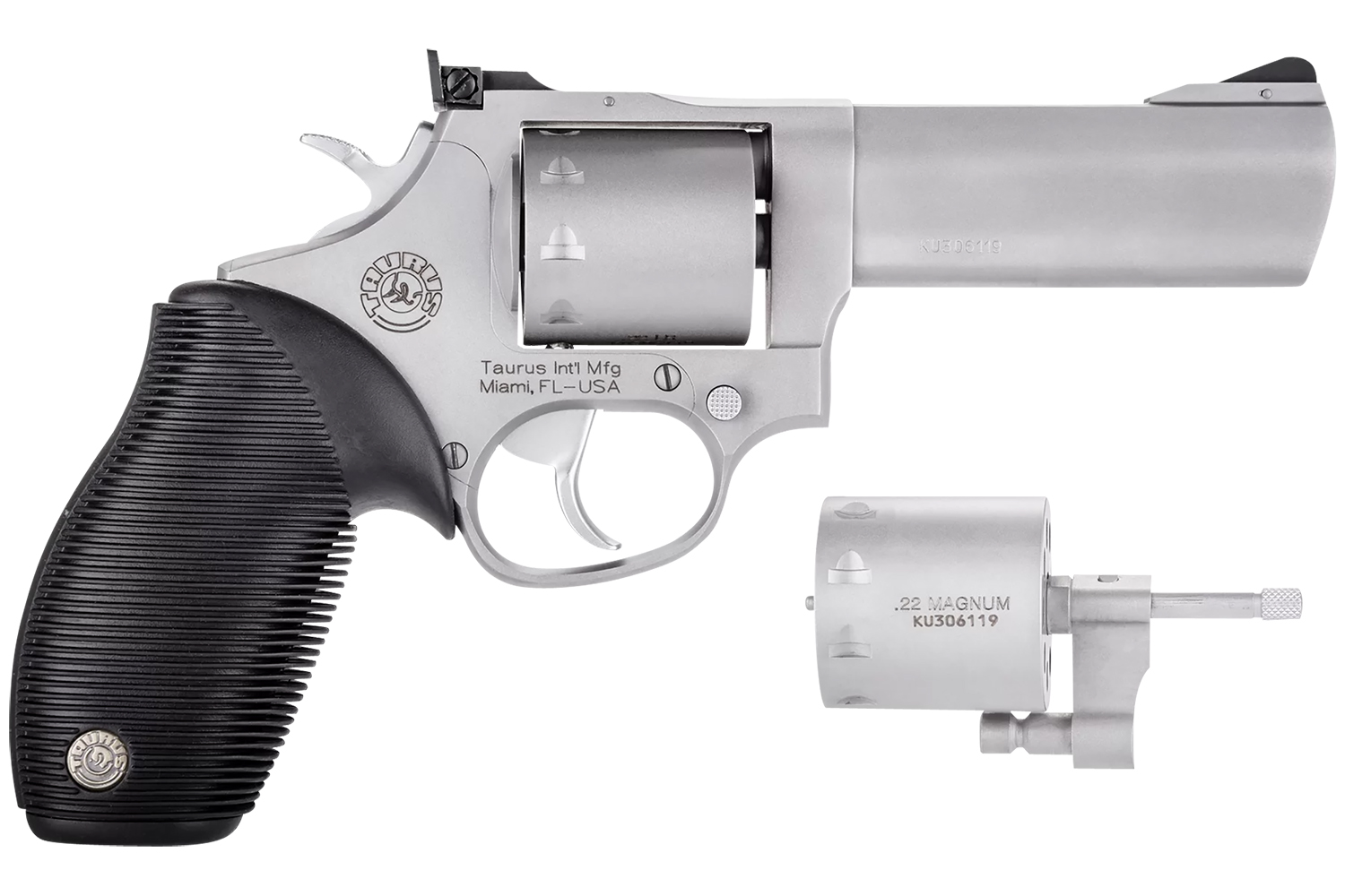 Taurus 2992049 Tracker 992 22 LR or 22 WMR 9rd 4" Barrel, Overall Matte Finish Stainless Steel & Black Ribber Grip Includes Cylinder