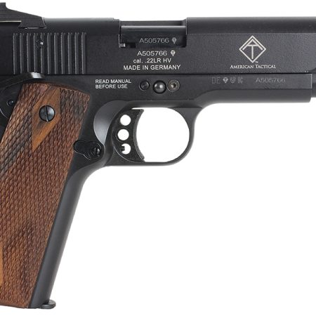GSG GSG2210M1911CA 1911 *CA Compliant 22 LR 10+1 5" All Black Anodized Steel Barrel, Serrated Slide, Zinc Alloy w/Beavertail Frame, Double Diamond Walnut Grip