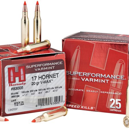 Hornady 83005 Superformance Varmint  17Hornet 20gr Hornady V Max 25 Per Box/10 Case