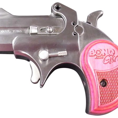 Bond Arms BAM Mini Girl 357 Mag/38 Sp 2rd 2.50" Stainless Steel Double Barrel & Frame, Auto Extractor & Rebounding Hammer, Blade Front/Fixed Rear Sights, Pink Laminate Grip, Manual Safety