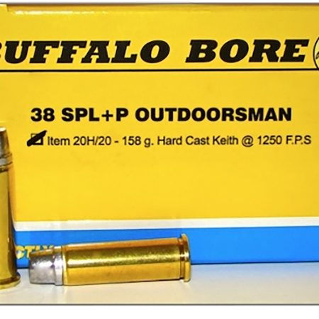 Buffalo Bore Ammunition 20H20 Outdoorsman Strictly Business 38Special +P 158gr Hard Cast 20 Per Box/12 Case