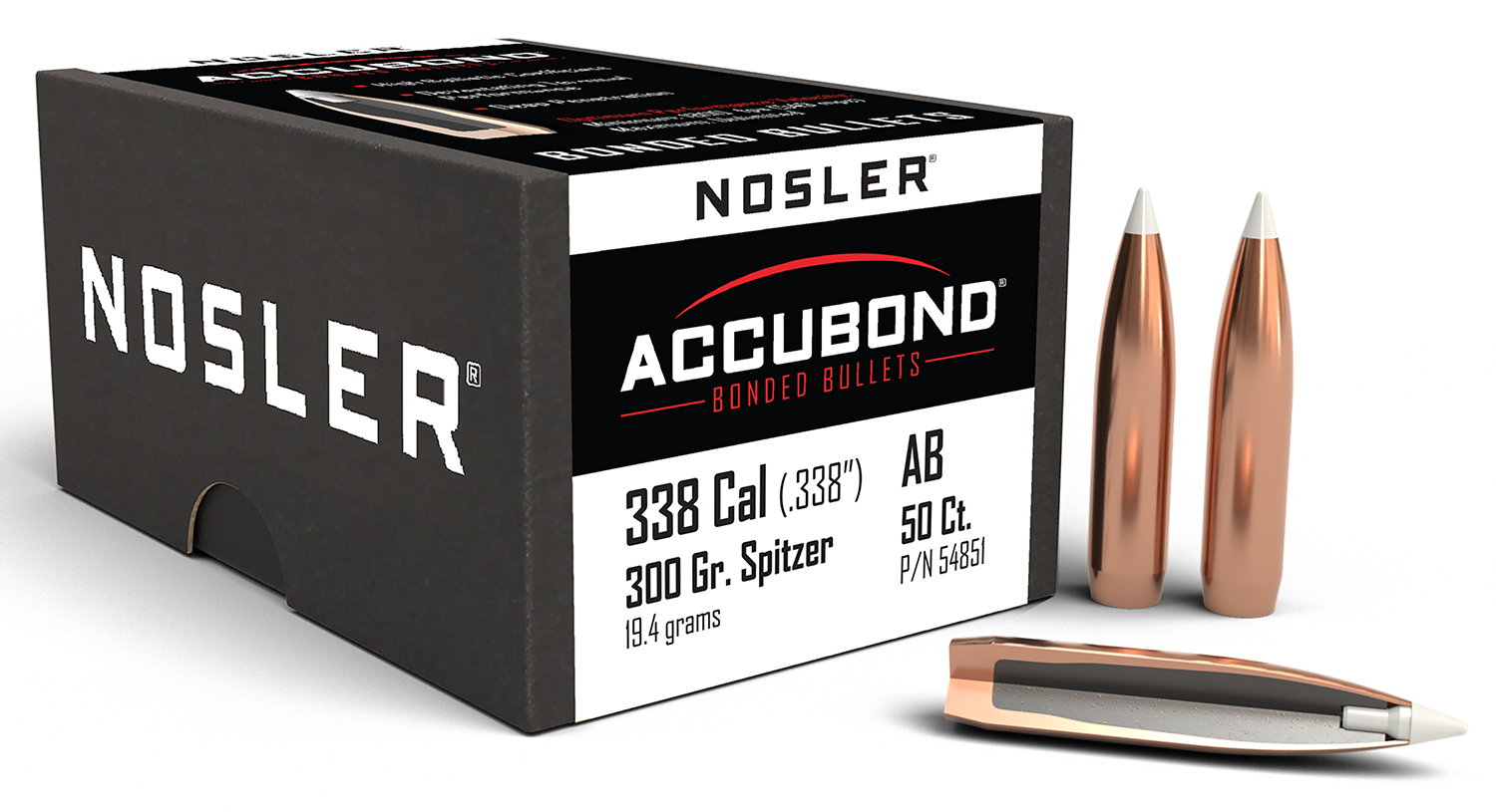 Nosler 54851 AccuBond 338Cal 300gr Spitzer Point 50/Box