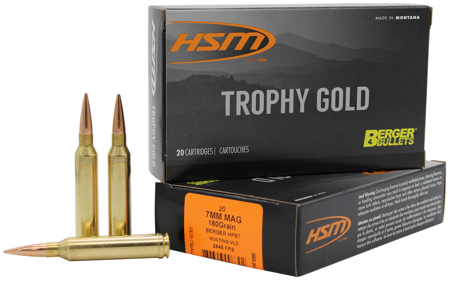 HSM 7MAG180VLD Trophy Gold Extended Range 7mm Rem Mag 180 gr Berger Hunting VLD Match 20 Per Box/ 20 Case