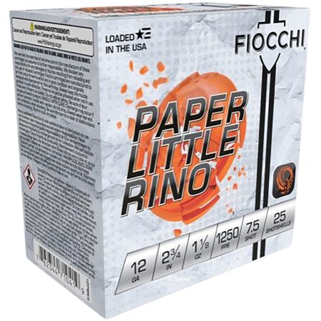 Fiocchi 12FPWR75 Paper Little Rino Extrema 12Gauge 2.75" 1 1/8oz 7.5Shot 25 Per Box/10 Case