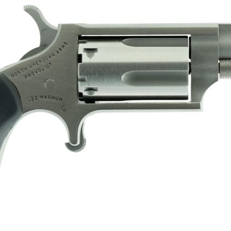 North American Arms 22MGRC Mini-Revolver  Sports South Exclusive 22 WMR 5 Shot 1.63" Stainless Steel Barrel, Frame & Cylinder, Black Rubber Grip, Exposed Hammer