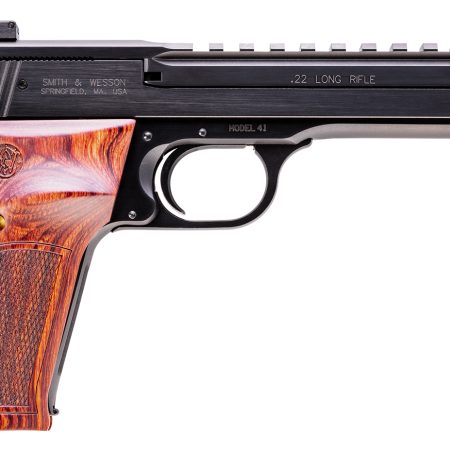 Smith & Wesson 178031 41 Performance Center Full Size Frame 22 LR 10+1, 5.50" Blued Button Rifled/Picatinny Rail Barrel, Blued Serrated Slide & Frame, Custom Wood Target Grip, Thumb Safety