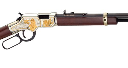 Henry H004FM Golden Boy Firefighter Tribute 22 Short, 22 Long or 22 LR Caliber with 16 LR/21 Short Capacity, 20" Blued Barrel, Nickel-Plated Metal Finish & American Walnut Stock Right Hand (Full Size)