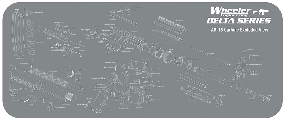 Wheeler 156824 AR-15 Maintenance Mat Delta Gray/White Neoprene Top w/Rubber Back 20"x47" AR-15 Parts Diagram