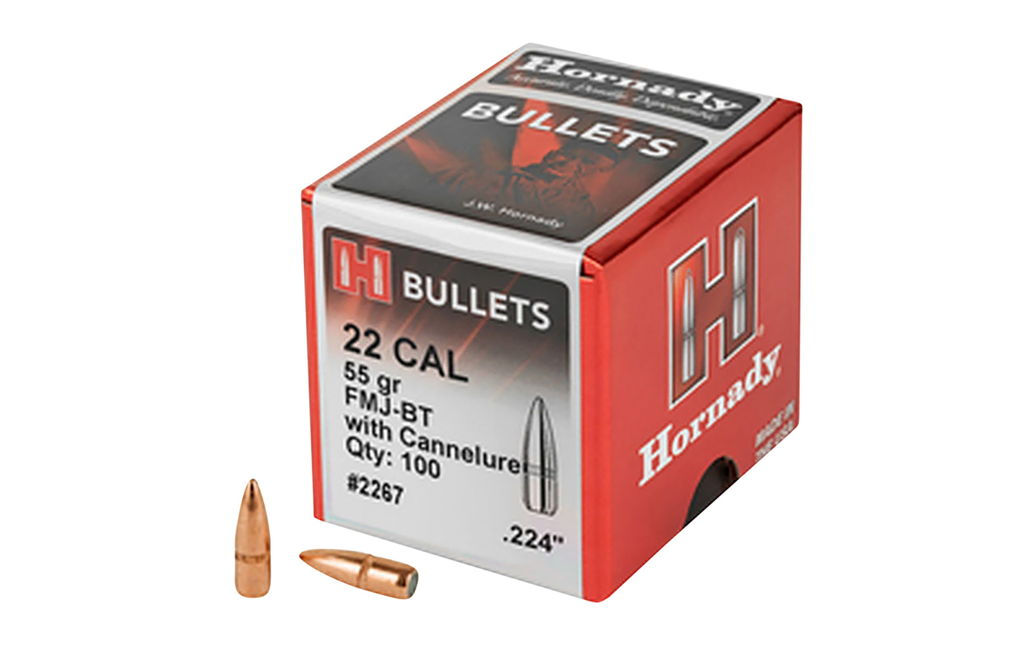 Hornady 2267 Traditional 22 Cal .224 55 gr Full Metal Jacket Boat Tail 100 Per Box/ 40 Case