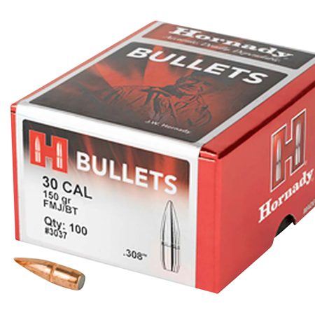 Hornady 3037 Traditional  30 Cal .308 150 gr Full Metal Jacket Boat Tail 100 Per Box/ 15 Case
