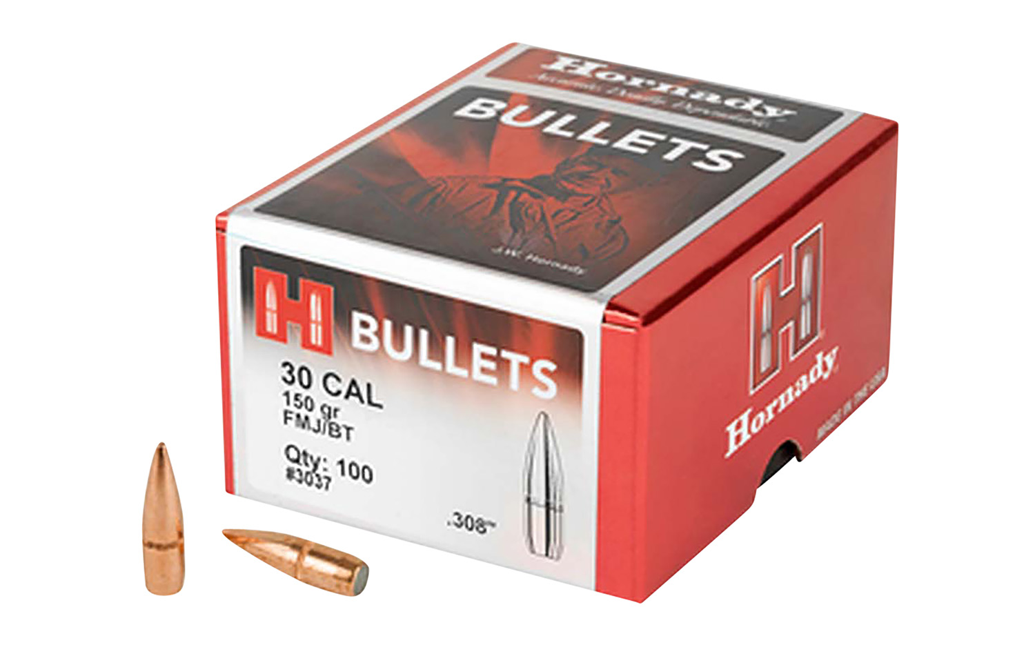 Hornady 3037 Traditional 30 Cal .308 150 gr Full Metal Jacket Boat Tail 100 Per Box/ 15 Case