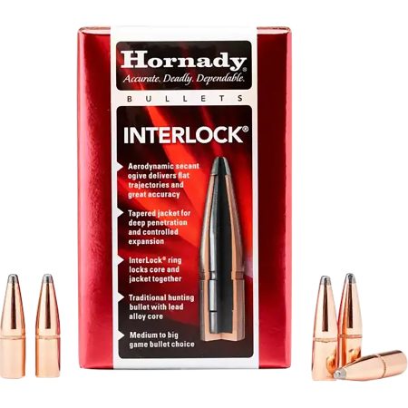 Hornady 3045 InterLock 30 Cal .308 165 gr Boat Tail Spire Point 100 Per Box/ 15 Case