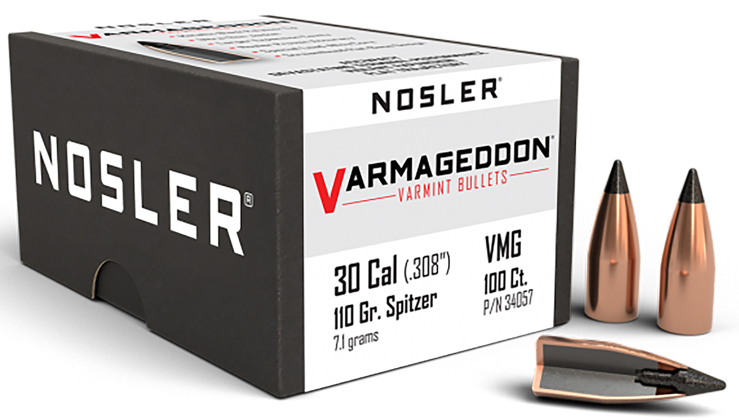 Nosler 34057 Varmageddon 30Cal 110gr Flat Base Tipped 100/Box