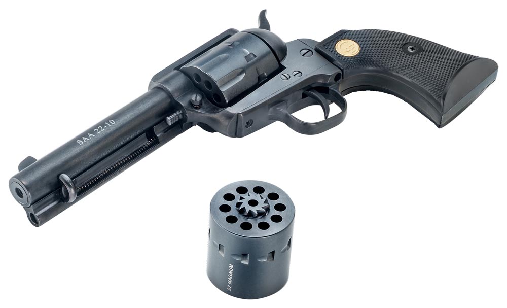 Chiappa Firearms CF340155D SAA 1873 Medium Frame 22 LR 22 WMR 10 Shot, 4.75" Blued Steel Barrel, Blued Steel Frame, Blued Cylinder, Black Polymer Grip, Exposed Hammer
