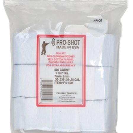 Pro-Shot 134500 Cleaning Patches  .38/ 6mm/ 7mm Cal 1.75" Square Cotton Flannel 500 Pack
