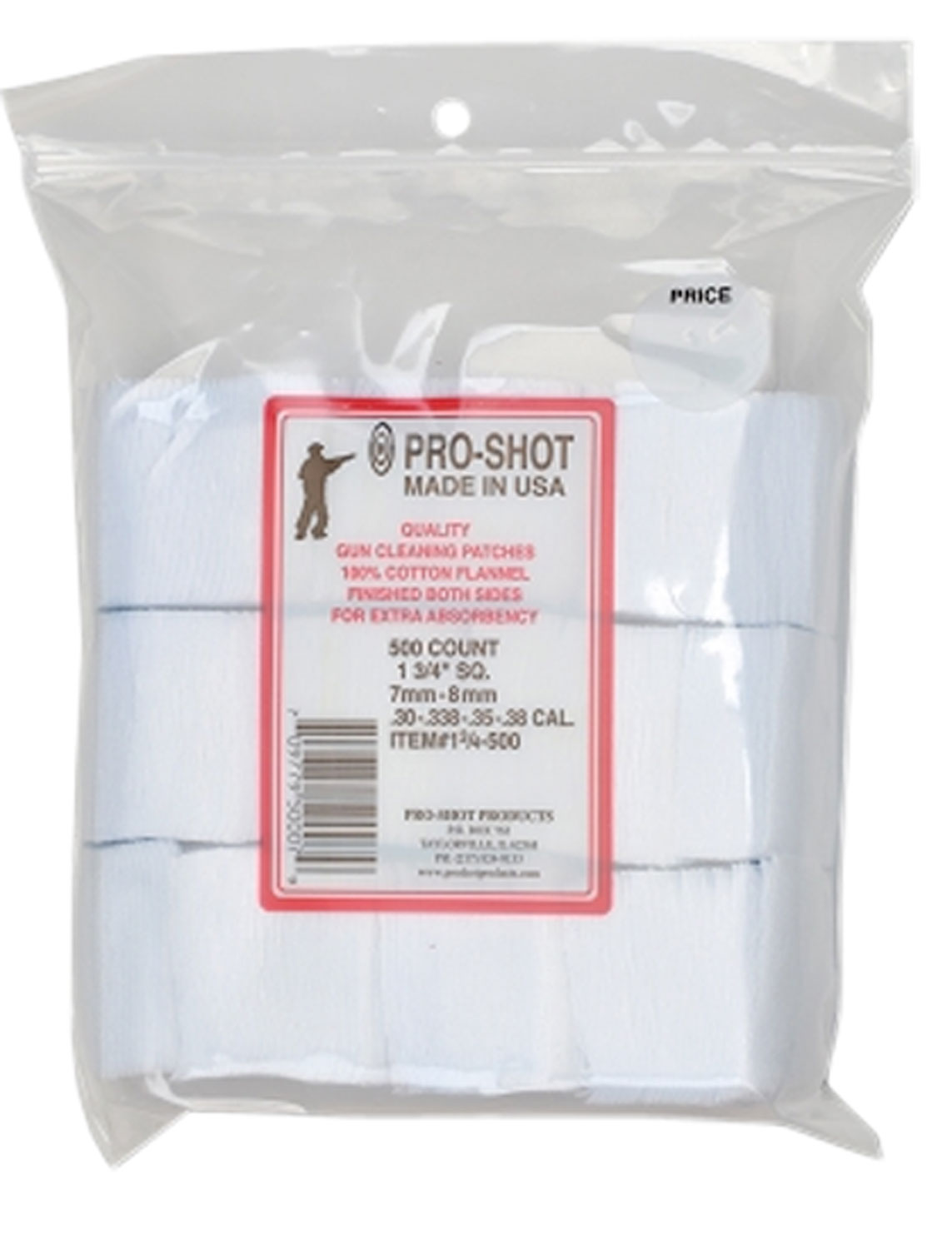 Pro-Shot 134500 Cleaning Patches .38/ 6mm/ 7mm Cal 1.75" Square Cotton Flannel 500 Pack