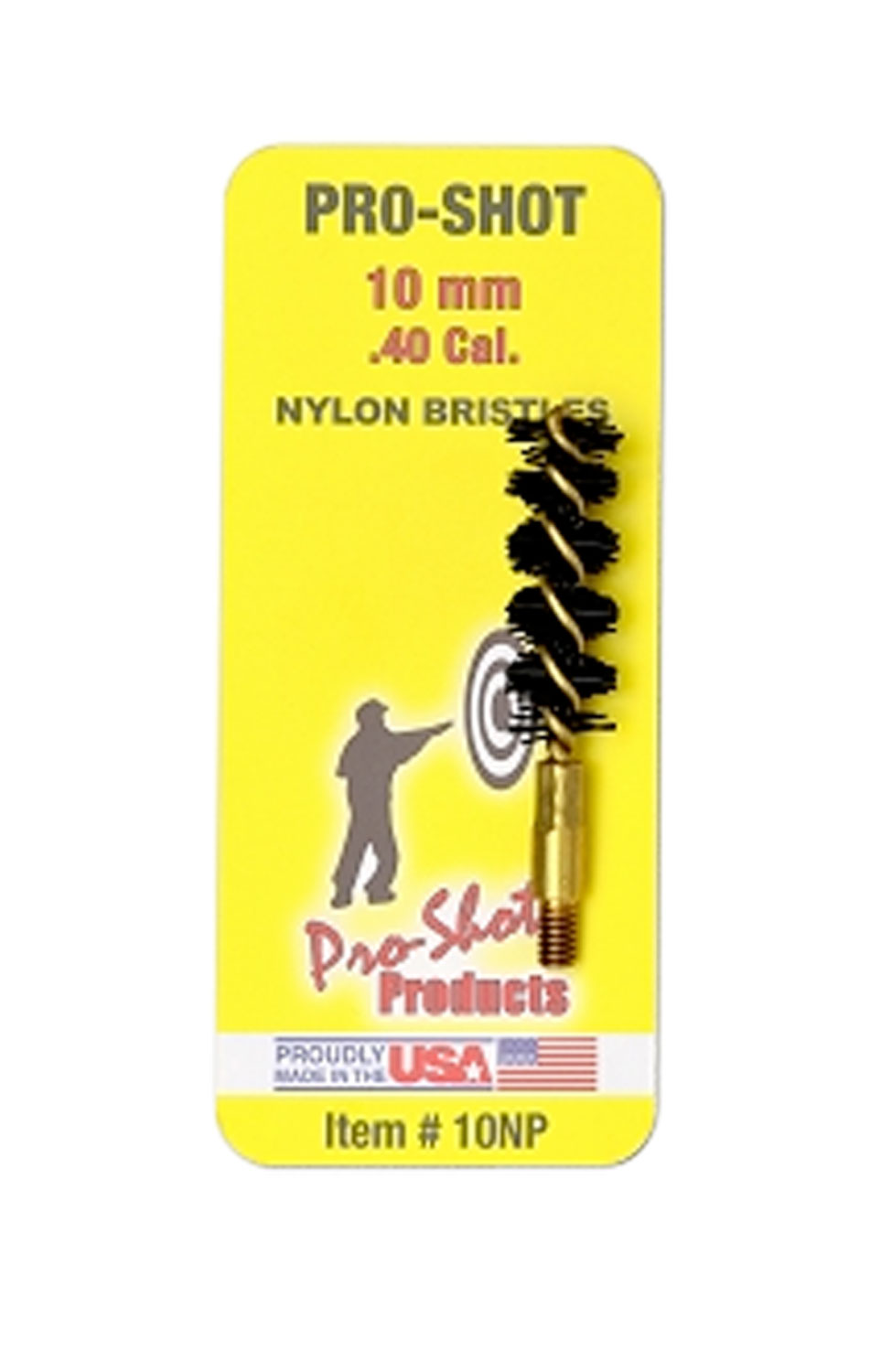 Pro-Shot 10NP Bore Brush .40/ 10mm Cal Pistol #8-32 Thread Nylon Bristles Brass Core