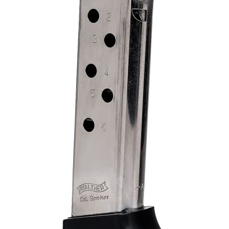 Walther Arms 2246010 PPK  6rd Detachable w/Finger Rest 380 ACP Nickel Steel