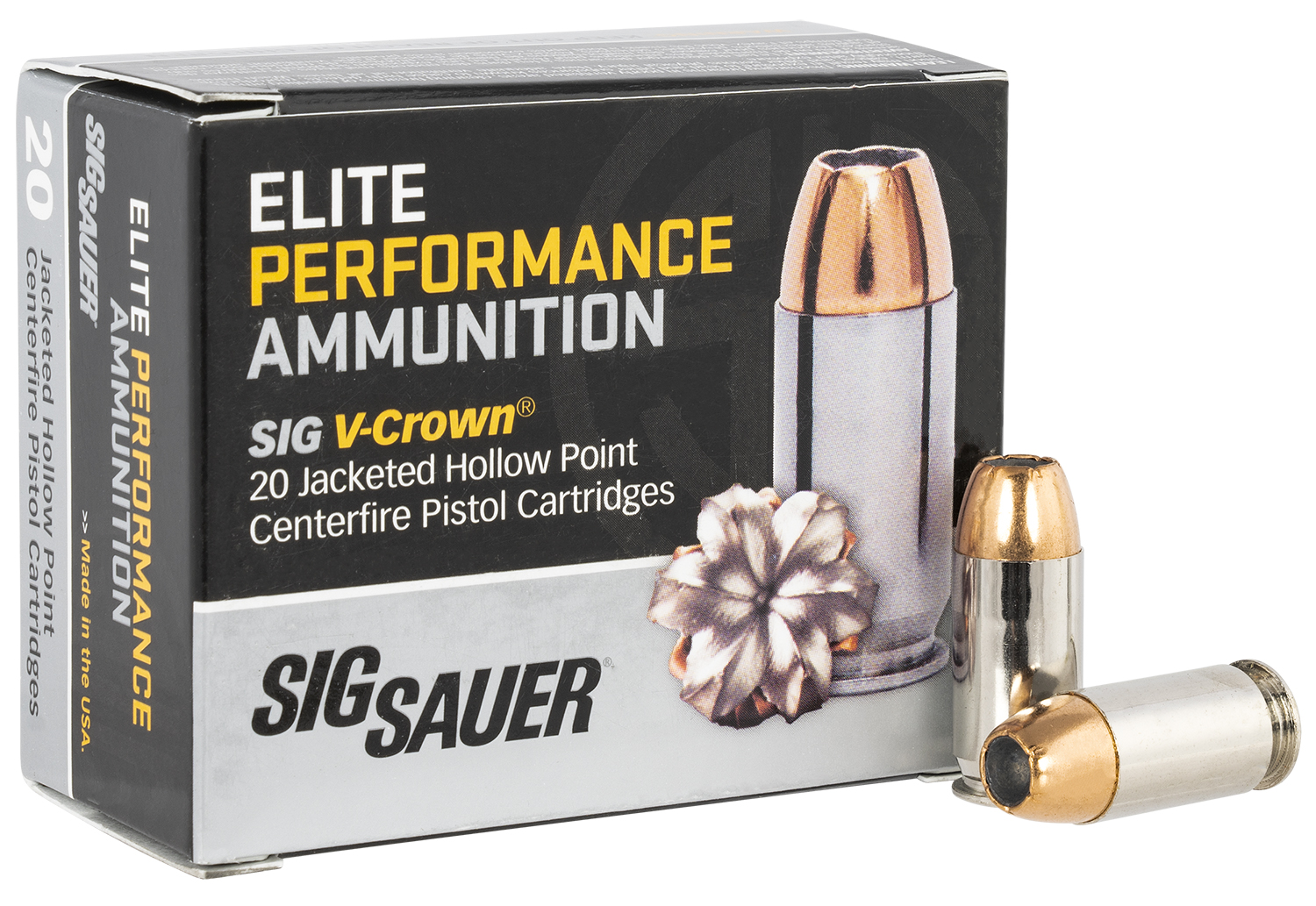 Sig Sauer E45AP120 Elite Performance 45ACP 200gr V-Crown Jacketed Hollow Point 20 Per Box/10 Case