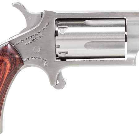 North American Arms 22MSP Mini-Revolver  22 WMR 5 Shot 1.13" Stainless Steel Ported Barrel, Frame & Cylinder, Rosewood Birdshead Grip, Exposed Hammer