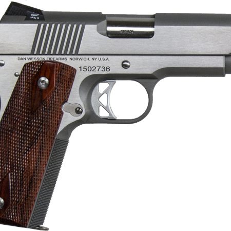 Dan Wesson 01912 Commander Classic *CA Compliant 45 ACP 8+1 4.25" Stainless Match Grade Barrel, Brushed Stainless Steel Serrated Slide & Bobtail Frame, Wood Grip, Ambidextrous