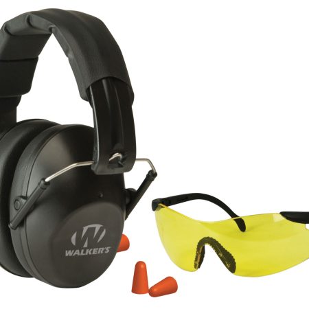 Walker's GWPFPM1GFP Pro Low Profile Passive Muff Combo Kit Includes Foam Ear Plugs, Low Profile 31 db Over the Head Passive Muff, Shooting Glasses w/Yellow Lens