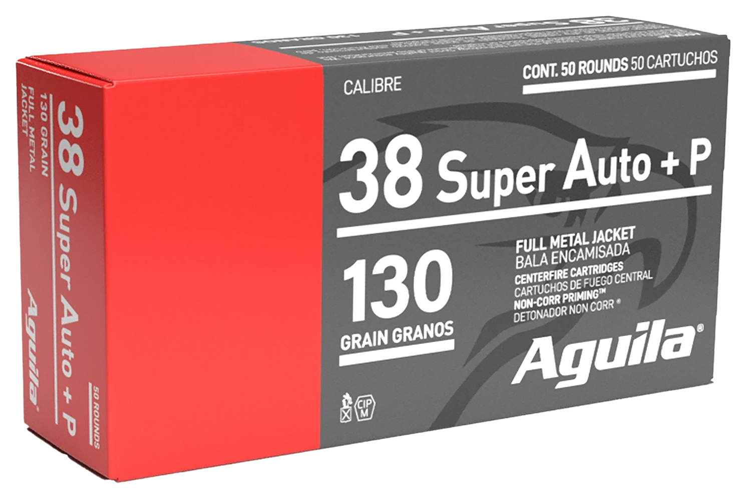 Aguila 1E382112 38Super +P 130gr Full Metal Jacket 50 Per Box/20 Case
