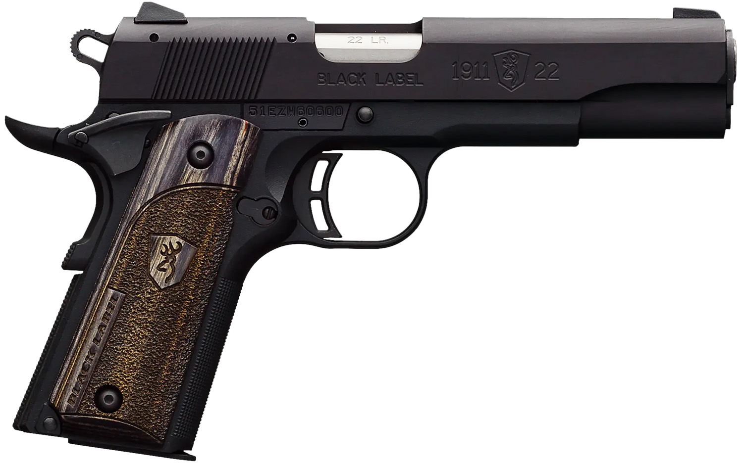 Browning 051814490 1911 Black Label Full Size Frame 22 LR 10+1, 4.25" Stainless Steel Barrel, Matte Black Serrated Slide & Polymer Frame w/Beavertail, Right Hand