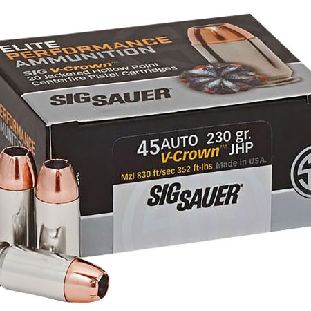 Sig Sauer E45AP220 Elite Performance  45ACP 230gr V-Crown Jacketed Hollow Point 20 Per Box/10 Case