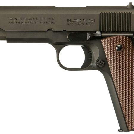 Inland MFG ILM1911 1911 A1 Government 45 ACP 7+1 5" Barrel, Black Parkerized Steel Frame w/Beavertail, Serrated Steel Slide, Wood Grip, Manual Safety