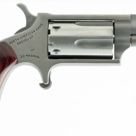 North American Arms 22MCP Mini-Revolver 22 LR/22 WMR 5 Shot 1.63" Stainless Steel Ported Barrel & Frame, Stainless Cylinder, Rosewood Birdshead Grip, Exposed Hammer, Includes 22 LR Cylinder