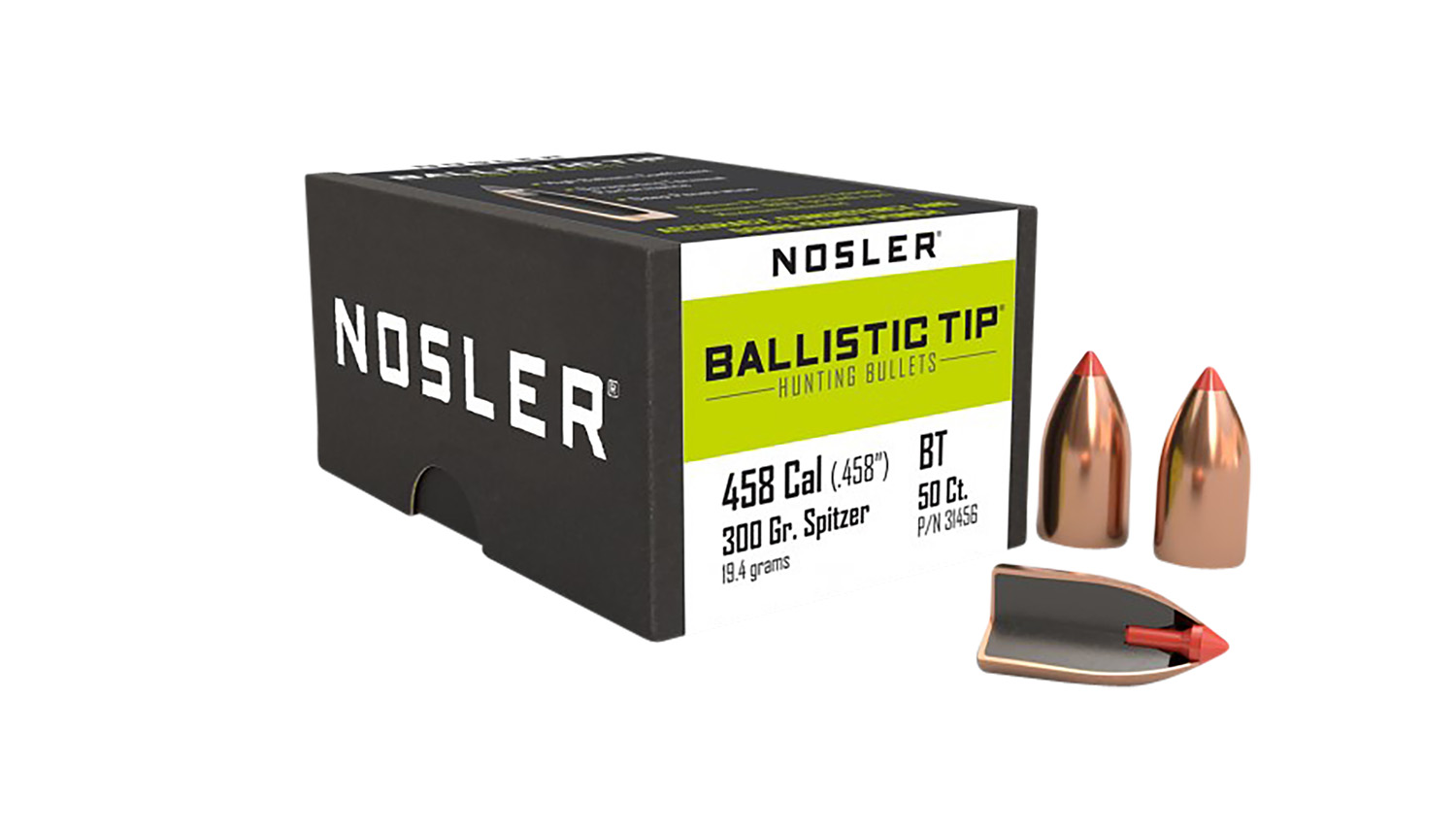 Nosler 31456 Ballistic Tip 458Cal 300gr Spitzer Point 50/Box