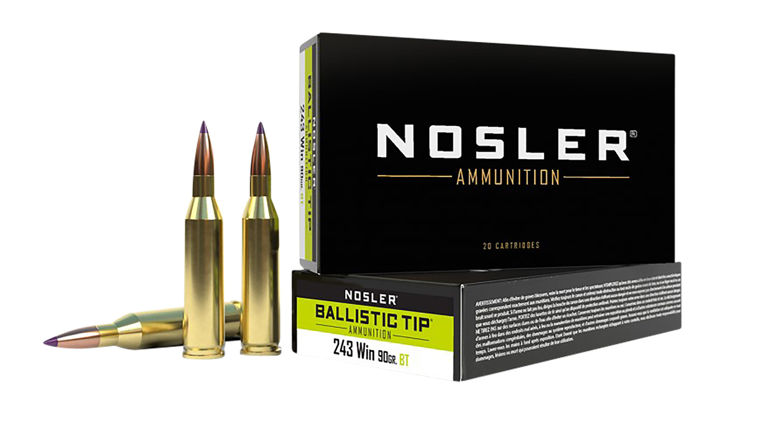 Nosler 40050 Ballistic Tip 243Win 90gr Spitzer Ballistic Tip 20 Per Box/10 Case