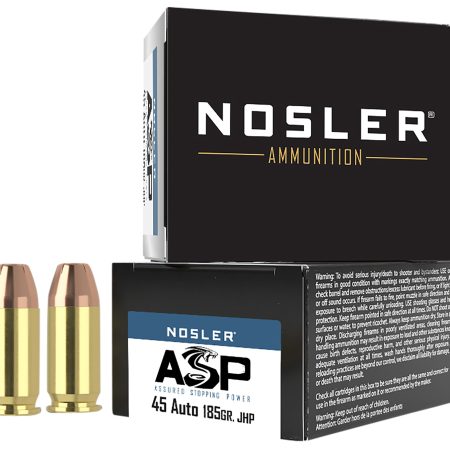 Nosler 51278 Assured Stopping Power Handgun 45ACP 185gr Jacketed Hollow Point 20 Per Box/20 Case
