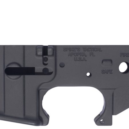Spikes STLS018 Spider Stripped Lower Receiver with Fire & Safe Markings Multi-Caliber 7075-T6 Aluminum Black Anodized for AR-15