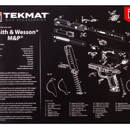 TekMat TEKR20SWNP S&W M&P Ultra 20 Cleaning Mat Black/White Rubber 15"x20" S&W M&P Parts Diagram Illustration