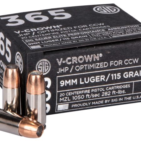 Sig Sauer E9MMA136520 Elite Performance 365 9mmLuger 115gr V-Crown Jacketed Hollow Point 20 Per Box/10 Case