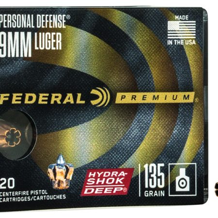 Federal P9HSD1 Premium Personal Defense 9mmLuger 135gr Hydra-Shok Deep Hollow Point 20 Per Box/10 Case