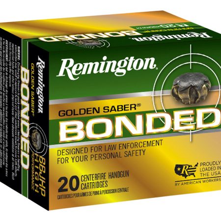 Remington Ammunition 29341 Golden Saber Bonded  9mmLuger+P 124gr Bonded Brass Jacketed Hollow Point 20 Per Box/25 Case