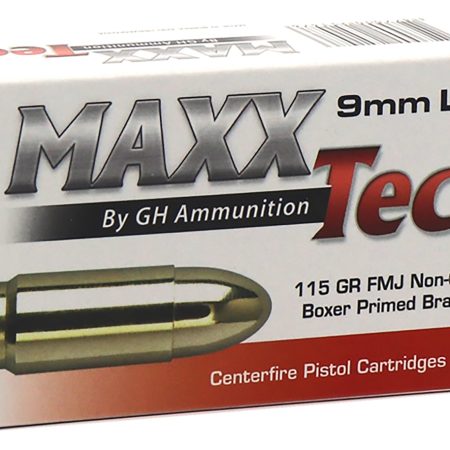 MaxxTech PTGB9MMB Brass Pistol  9mmLuger 115gr Full Metal Jacket 50 Per Box
