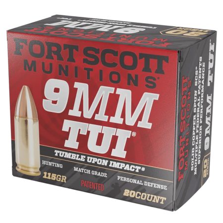 Fort Scott Munitions 9MM115SCV Tumble Upon Impact (TUI)  9mmLuger 115gr Solid Copper Spun 20 Per Box/25 Case