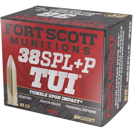 Fort Scott Munitions 38+P081SCV Tumble Upon Impact (TUI)  38Special+P 81gr Solid Copper Spun 20 Per Box/25 Case