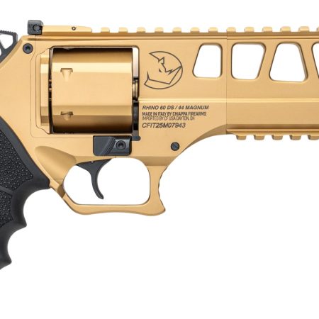 Chiappa Firearms 340355 Rhino 60DS L Frame 44 Mag 6 Shot 6" Gold Steel Barrel & Cylinder, Gold Alloy Frame, Black Hogue Rubber Grip