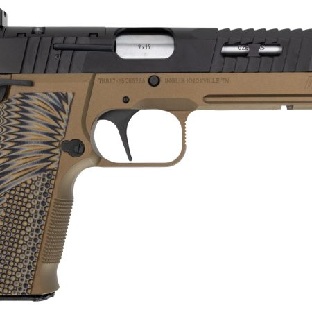 Inglis 1200014 2035  9mm Luger 15+1 4.70" Hard Chrome Plated Barrel, Black Cerakote Carbon Steel Optic Cut/Serrated Slide, Burnt Bronze Cerakote Steel Frame w/Accessory Rail & Beavertail, DPP Footprin