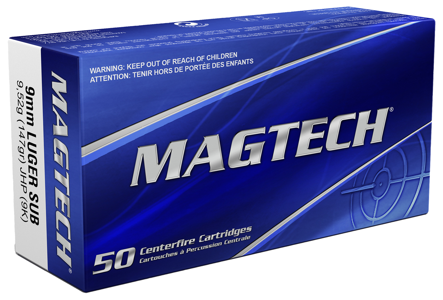 Magtech 9K Range/Training 9mmLuger 147gr Jacketed Hollow Point Subsonic 50 Per Box/20 Case