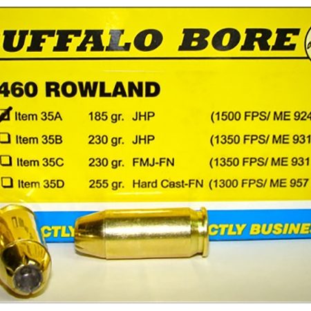 Buffalo Bore Ammunition 35A20 Personal Defense Strictly Business 460Rowland 185gr Jacket Hollow Point 20 Per Box/12 Case