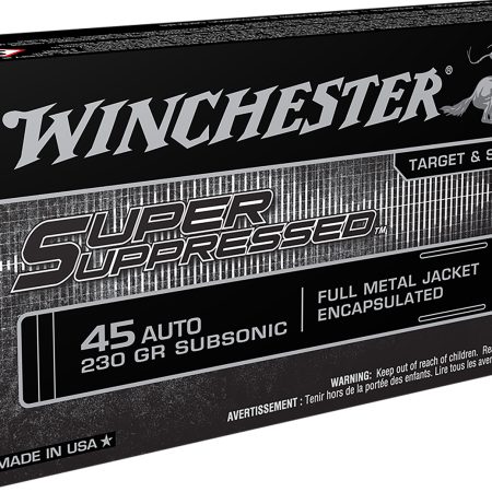 Winchester Ammo SUP45 Super Suppressed  45ACP Subsonic 230gr Encapsulated Full Metal Jacket 50 Per Box/10 Case